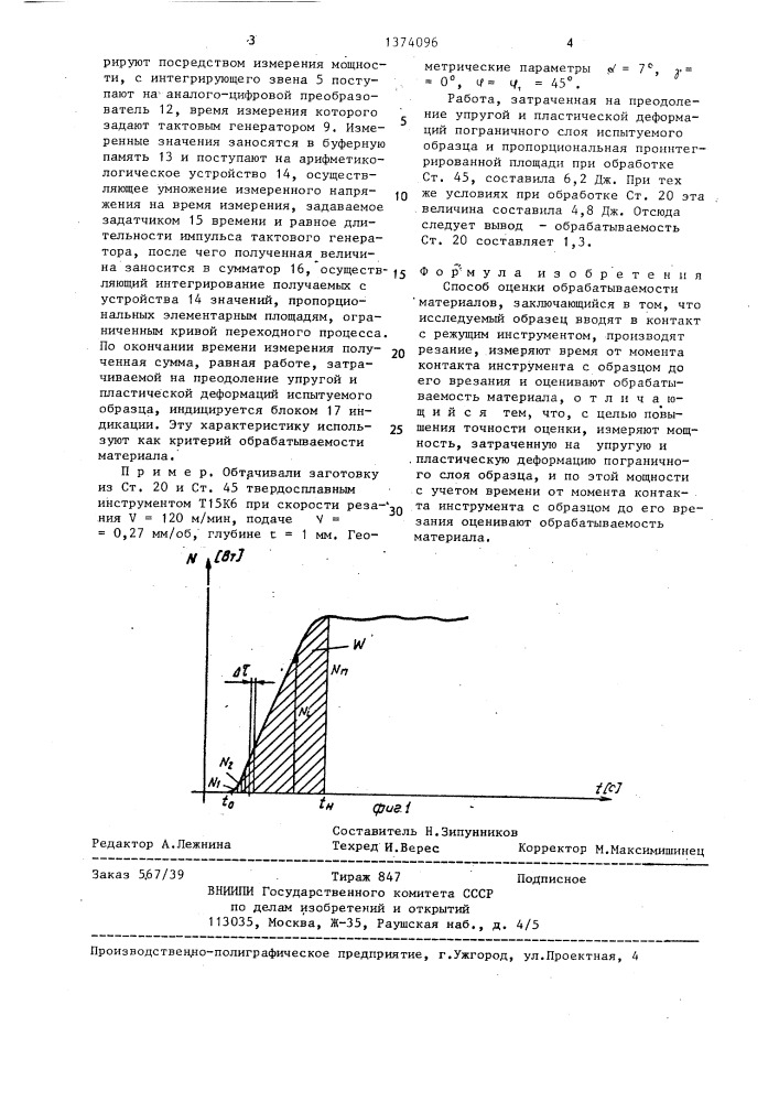 Способ оценки обрабатываемости материалов (патент 1374096)