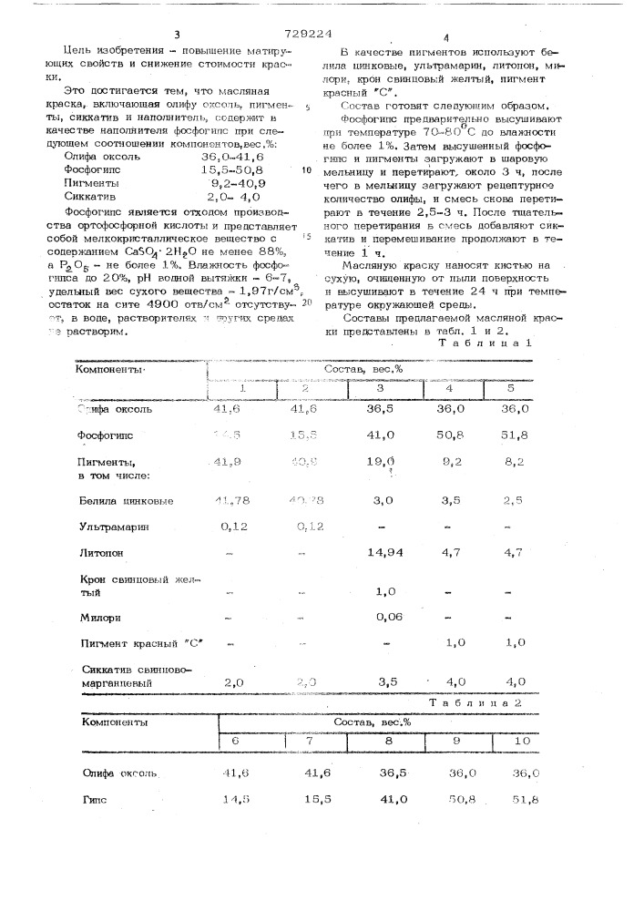 Масляная краска (патент 729224)