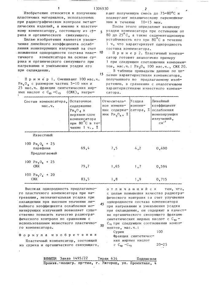 Пластичный компенсатор (патент 1306930)