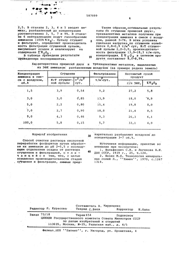 Способ очистки раствора кислотной переработки фосфоритов (патент 587099)