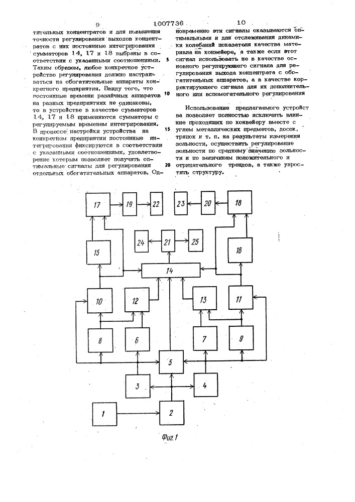 Устройство для регулирования обогатительных аппаратов (патент 1007736)