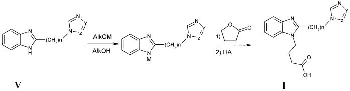 [2-(азол-1-ил)алкилбензимидазол-1-ил]алкановые кислоты и их эфиры, способ их получения (варианты) и рострегуляторная композиция на их основе (патент 2379294)