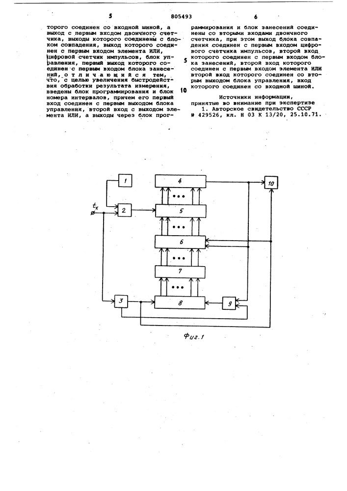 Время-импульсный допусковый линеаризу-ющий преобразователь (патент 805493)