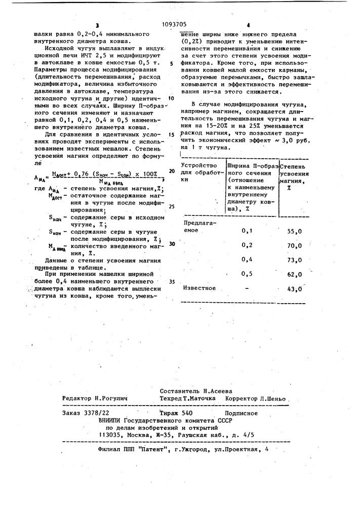 Устройство для обработки жидкого металла (патент 1093705)