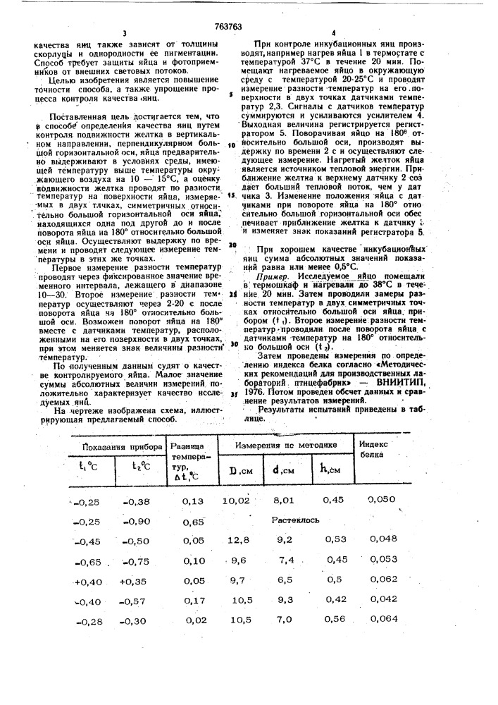 Способ определения качества яиц (патент 763763)