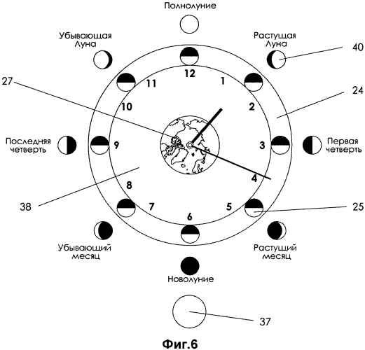Часы с механическим устройством отображения движения луны вокруг земли относительно солнца (патент 2557345)