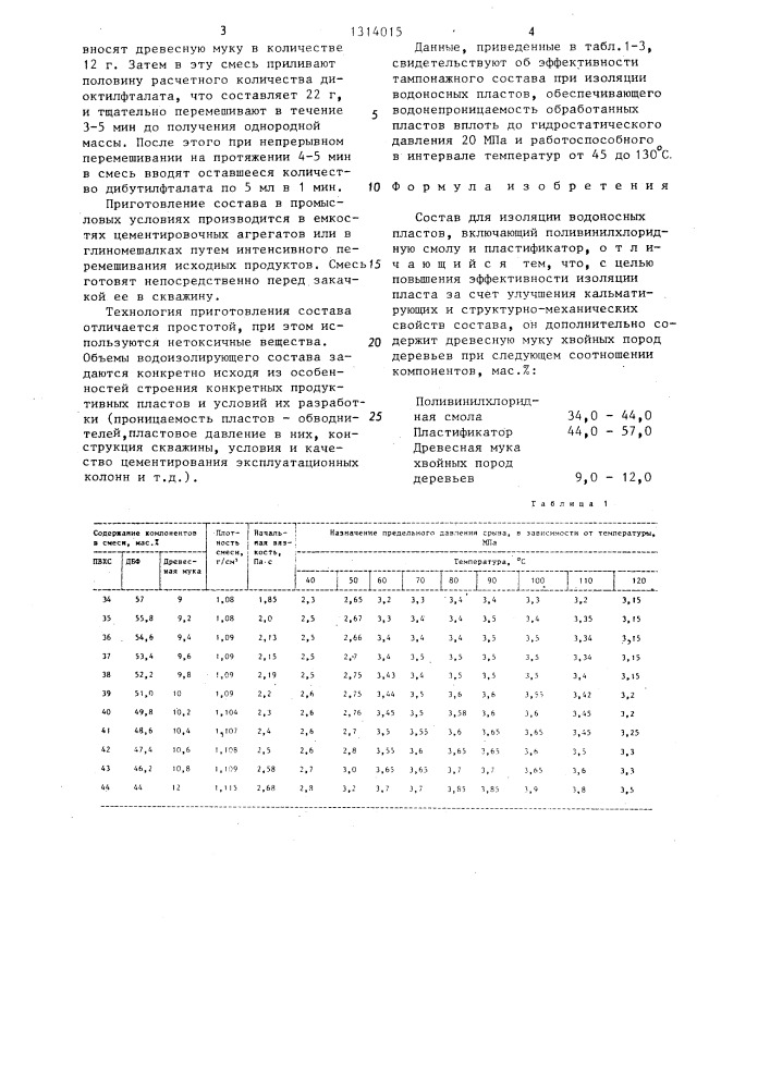 Состав для изоляции водоносных пластов (патент 1314015)