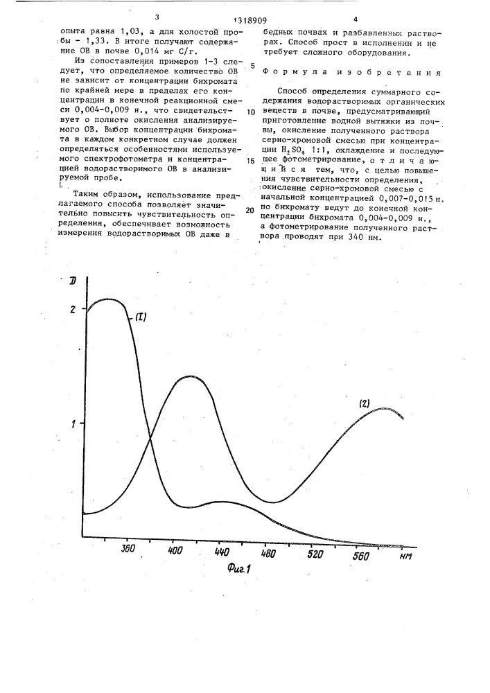 Способ определения суммарного содержания водорастворимых органических веществ в почве (патент 1318909)