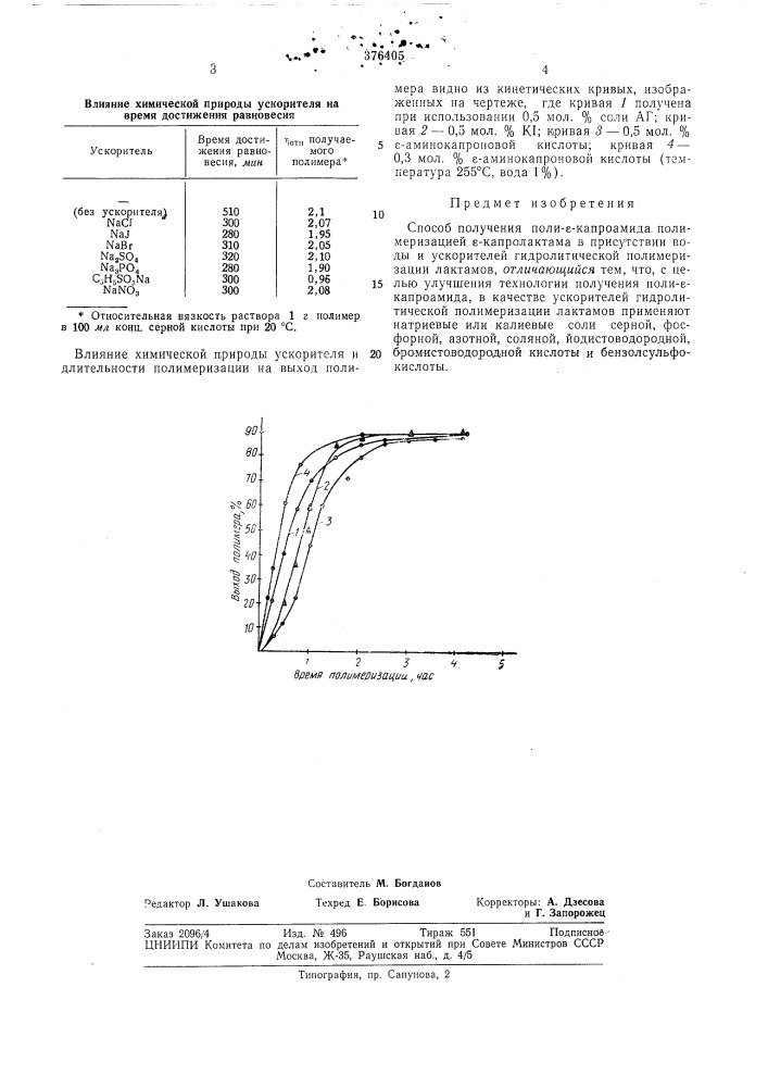 Способ получения поли-ё-капроамида (патент 376405)