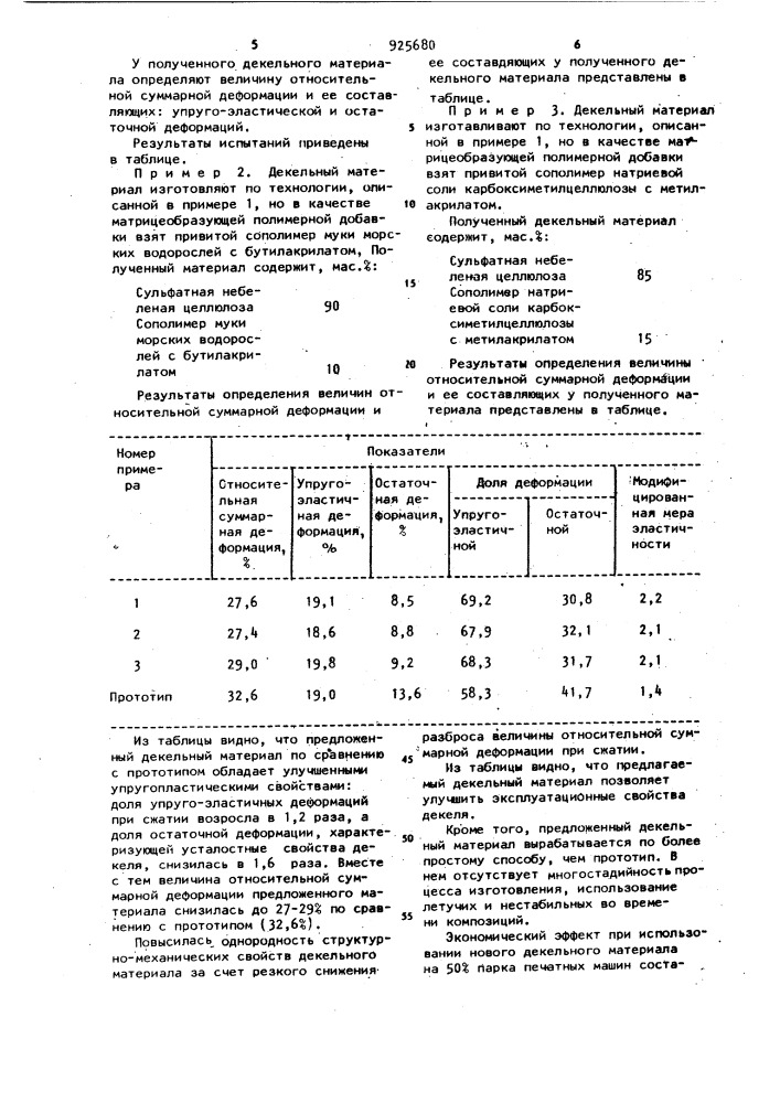 Способ изготовления бумажного декельного материала (патент 925680)