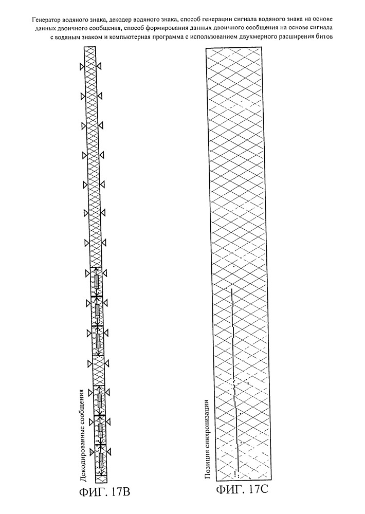 Генератор водяного знака, декодер водяного знака, способ генерации сигнала водяного знака на основе данных двоичного сообщения, способ формирования данных двоичного сообщения на основе сигнала с водяным знаком и компьютерная программа с использованием двухмерного расширения битов (патент 2666647)