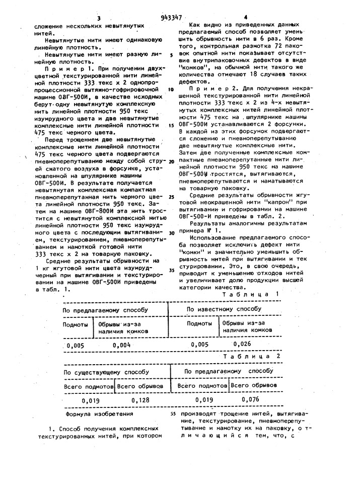 Способ получения комплексных текстурированных нитей (патент 943347)