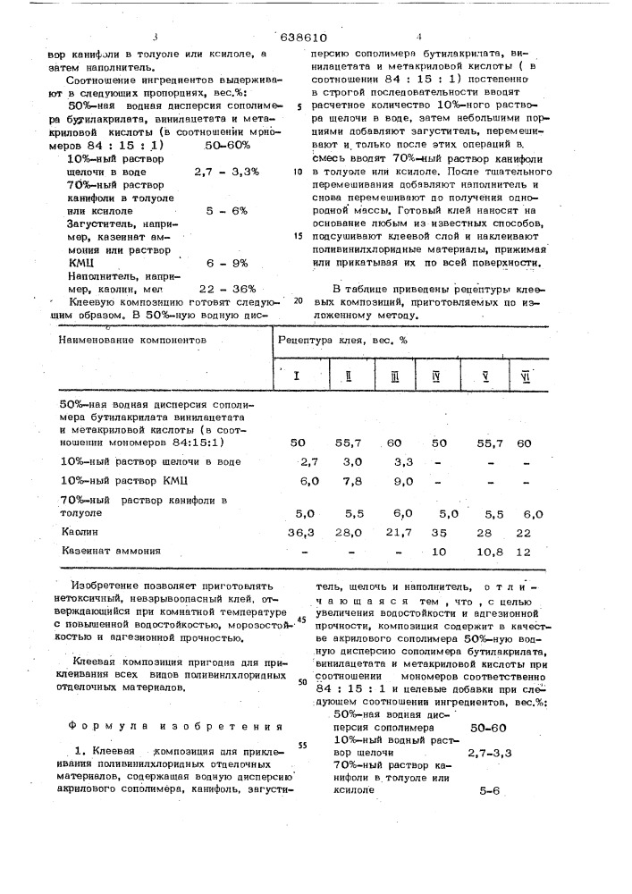Клеевая композиция (патент 638610)