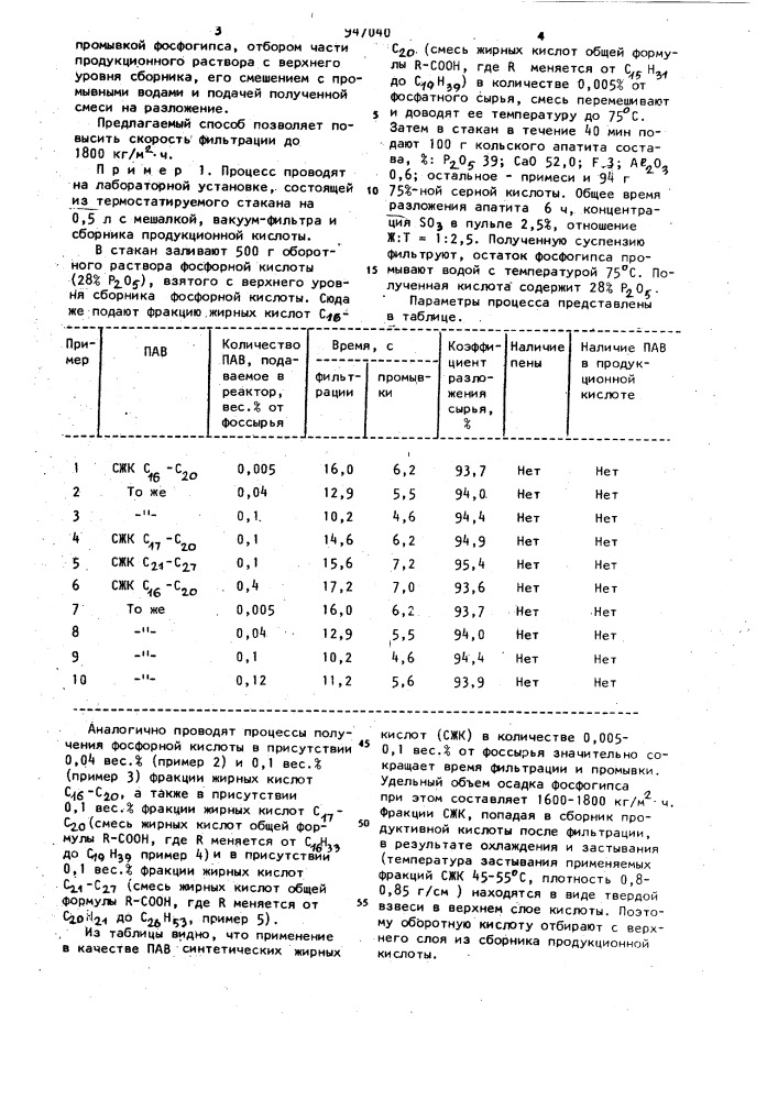 Способ получения фосфорной кислоты (патент 947040)