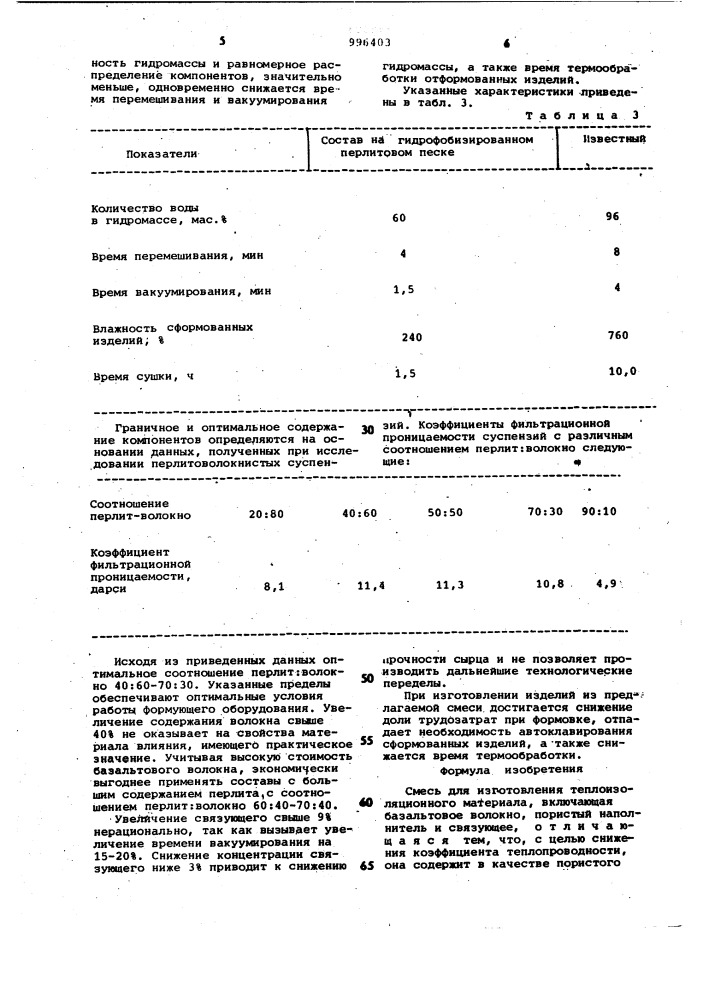 Смесь для изготовления теплоизоляционного материала (патент 996403)