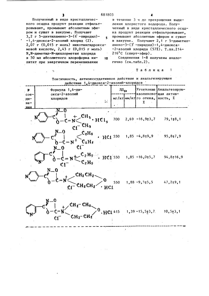 5=диалкиламино-3-пиридил-1,4-диокса-2-азолий хлориды, обладающие анальгезирующим действием и способ их получения (патент 681803)