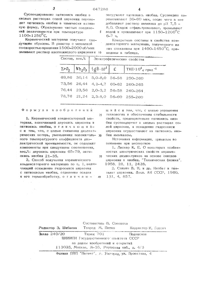 Керамический конденсаторный материал и способ его получения (патент 647286)