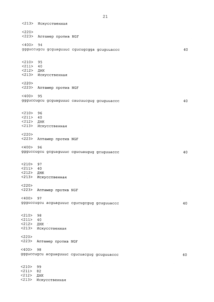 Аптамер против ngf и его применение (патент 2633510)