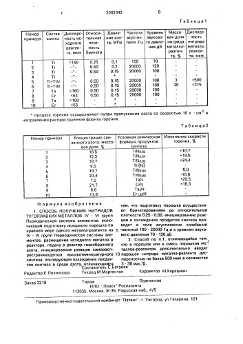 Способ получения нитридов тугоплавких металлов (патент 2002842)