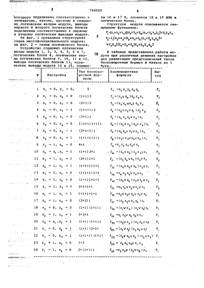 Многофункциональный модуль (патент 744550)