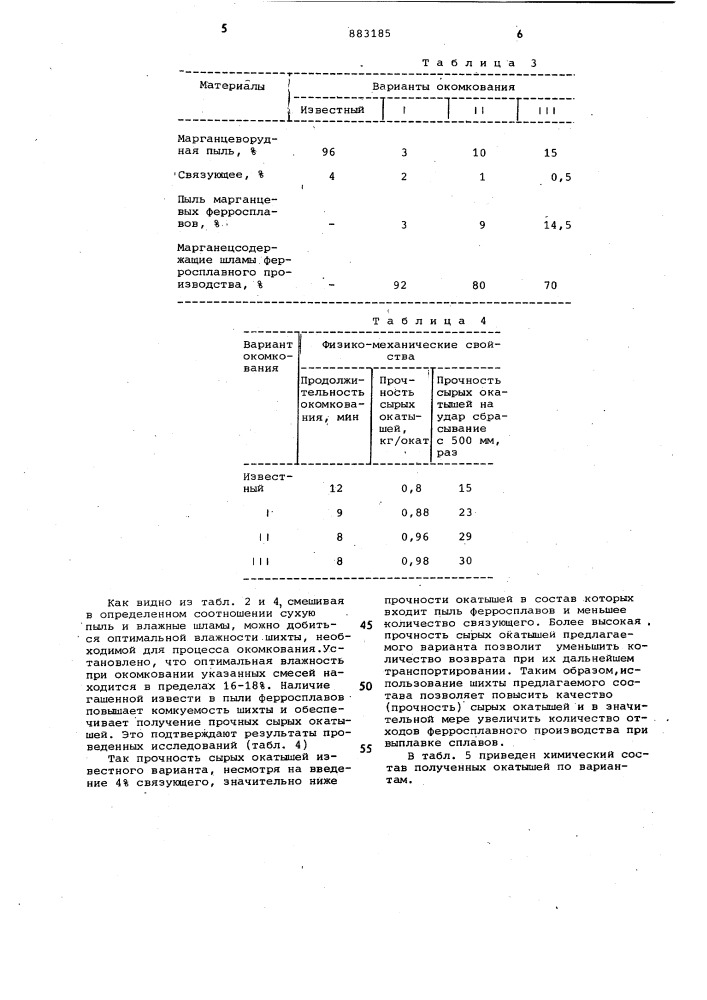 Шихта для приготовления марганецсодержащих окатышей (патент 883185)