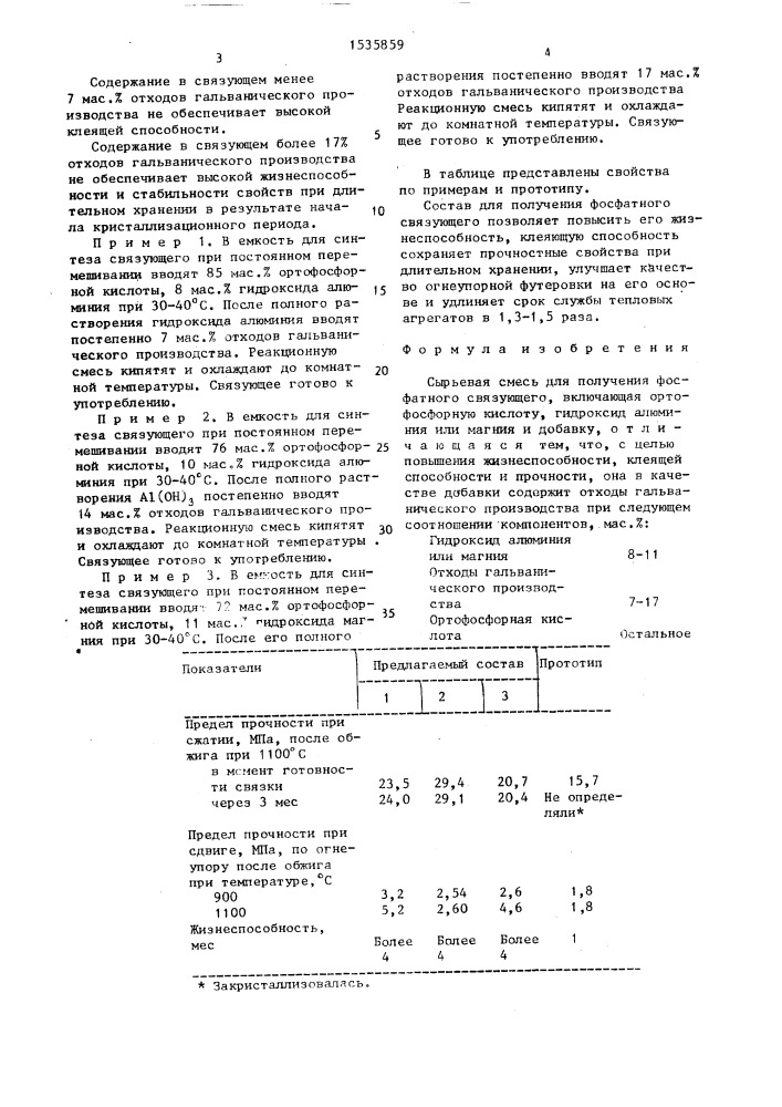 Сырьевая смесь для получения фосфатного связующего (патент 1535859)