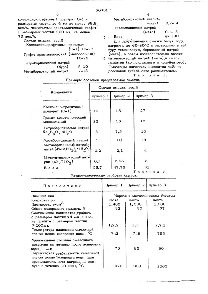 Смазка для горячей и теплой обработки металлов давлением (патент 503897)