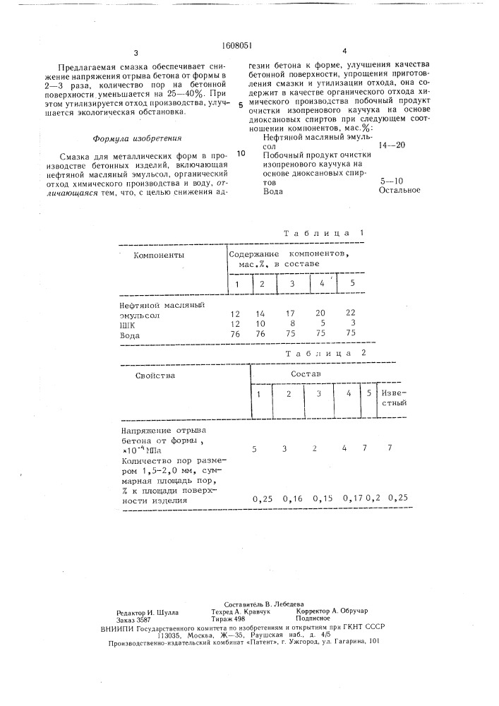 Смазка для металлических форм (патент 1608051)