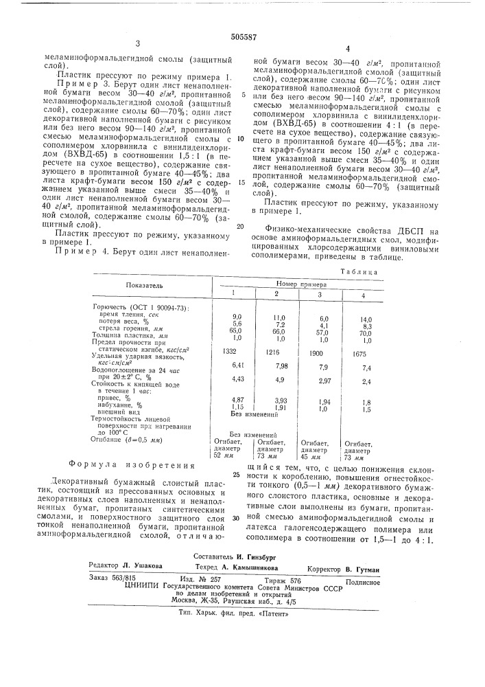 Декоративный бумажный слоистый пластик (патент 505587)