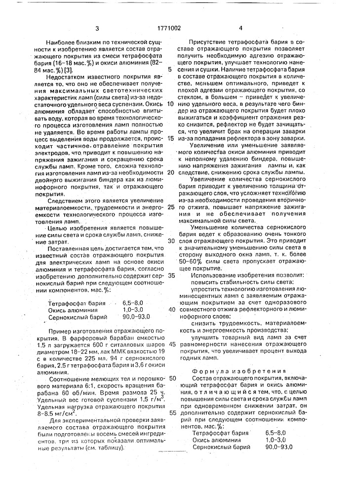 Состав отражающего покрытия (патент 1771002)