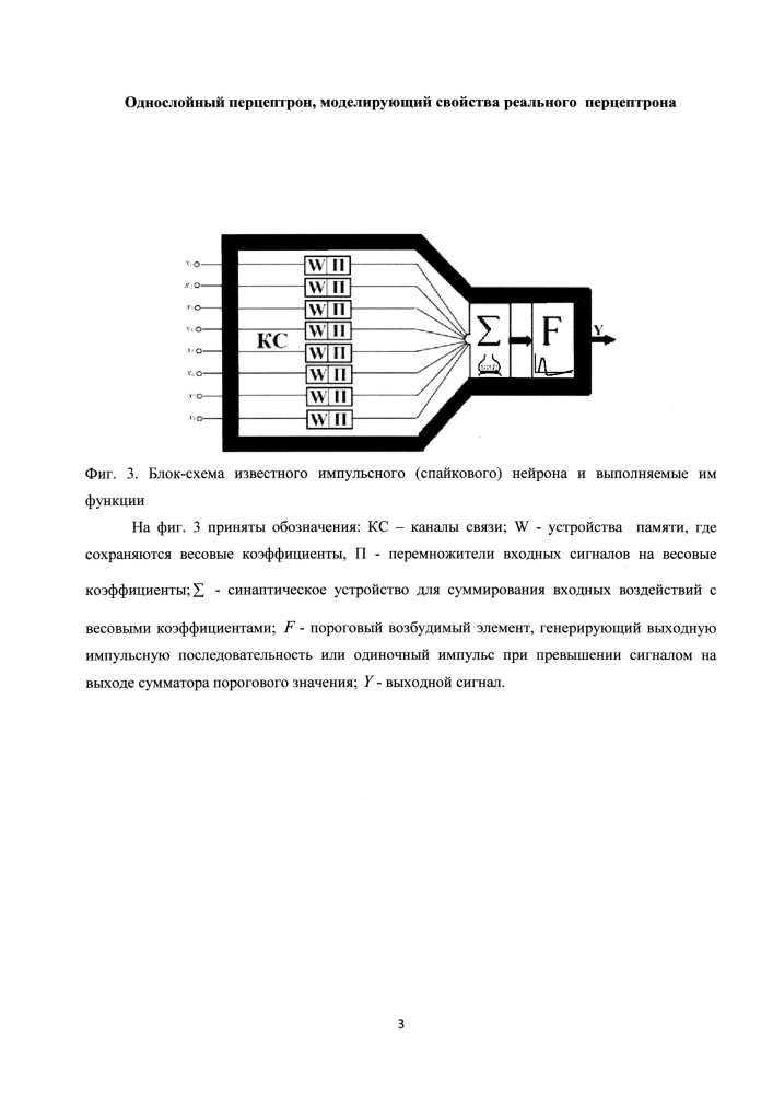 Однослойный перцептрон, моделирующий свойства реального перцептрона (патент 2597496)