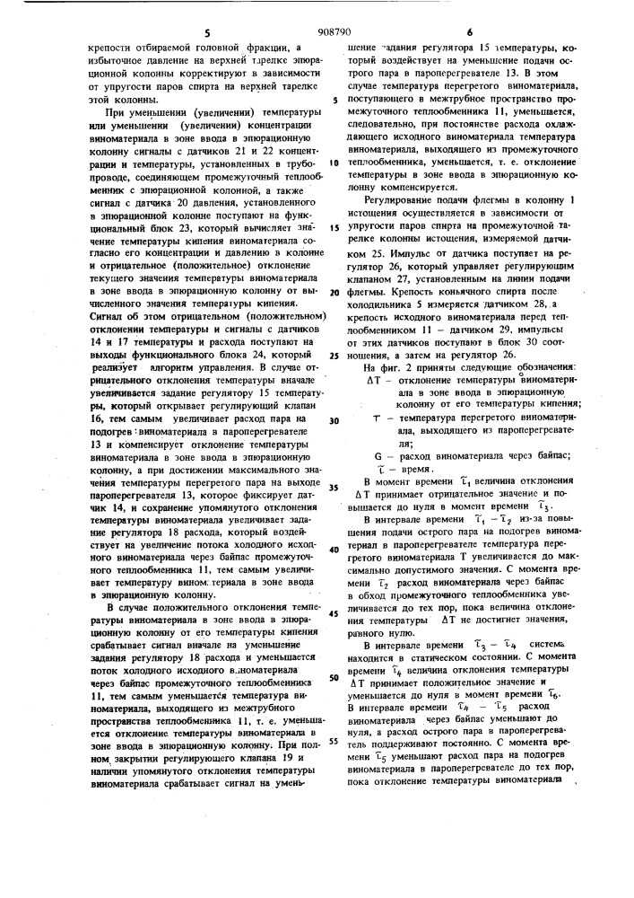 Способ автоматического управления аппаратом для непрерывного получения коньячного спирта (патент 908790)