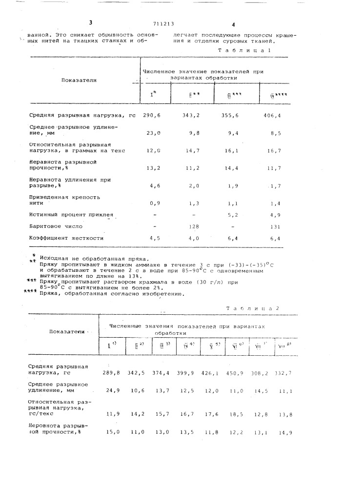 Способ обработки некрученой хлопчатобумажной пряжи (патент 711213)