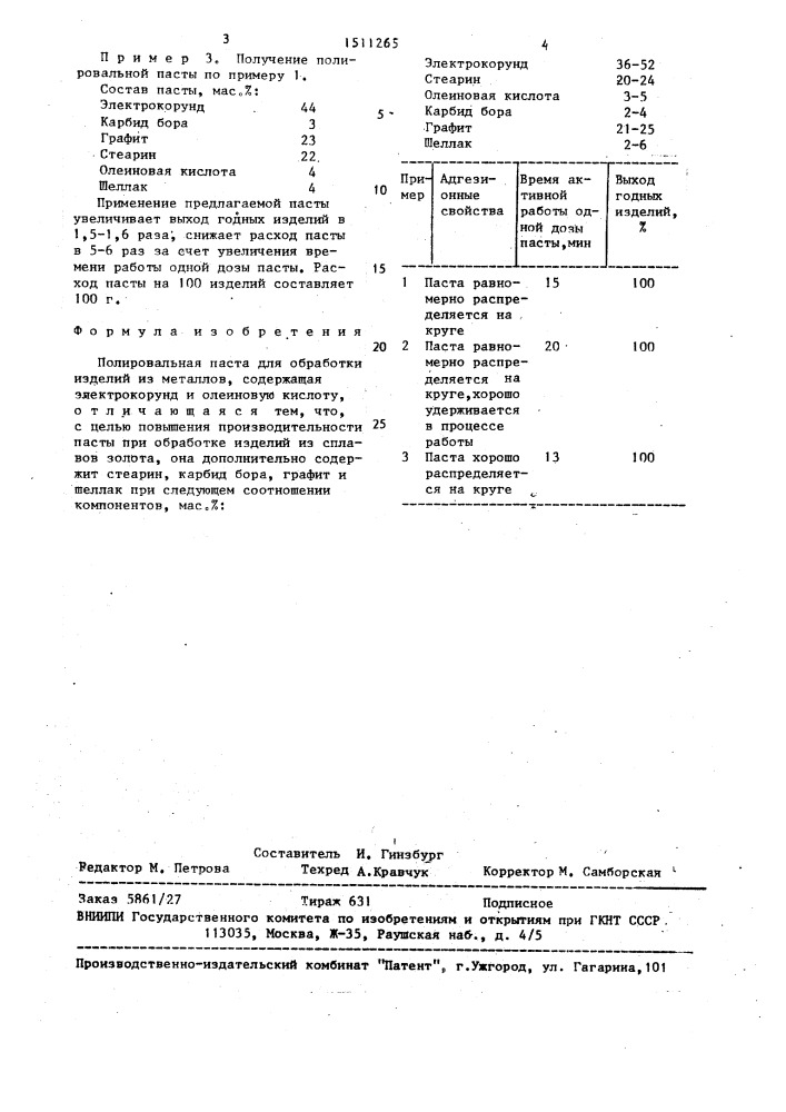 Полировальная паста (патент 1511265)