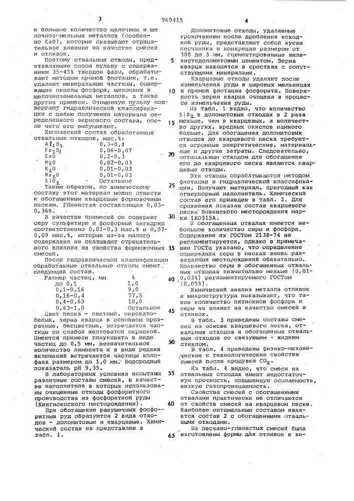 Огнеупорный наполнитель для литейных форм и стержней (патент 969415)