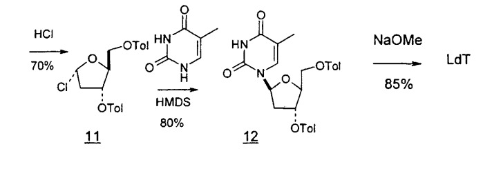 Синтез  -l-2&#39;-дезоксинуклеозидов (патент 2361875)