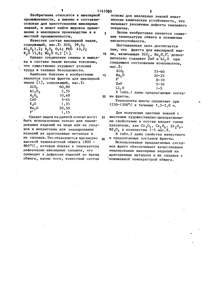 Фритта для ювелирной эмали (патент 1141080)