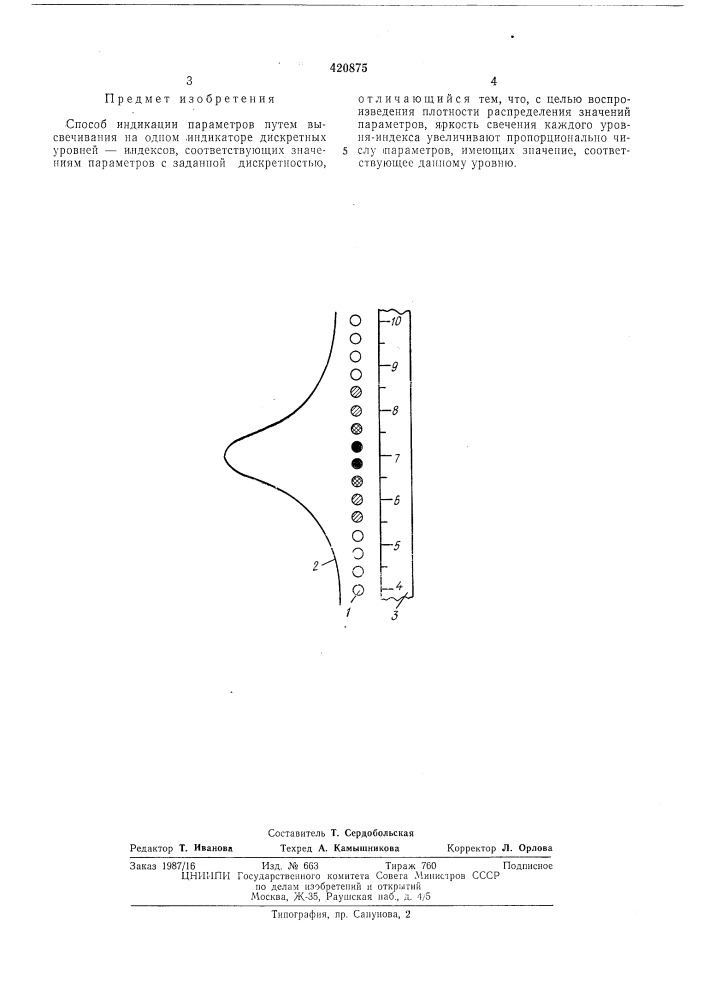 Способ индикации параметров (патент 420875)