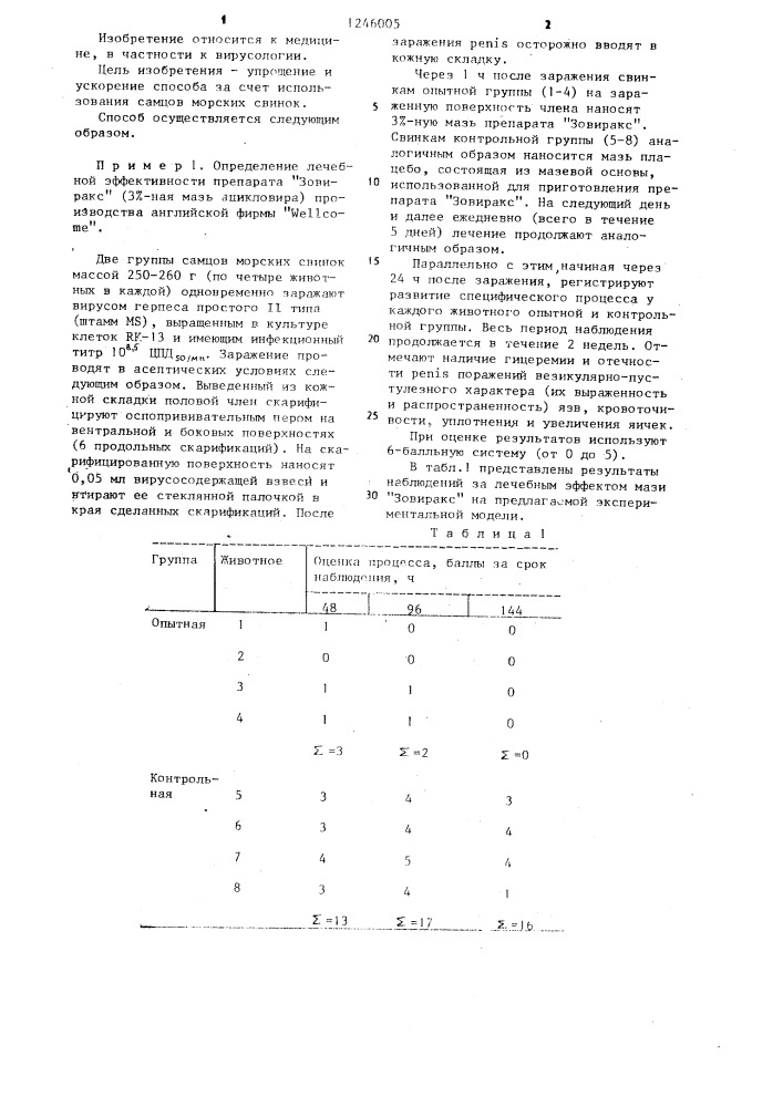 Способ оценки фармакологической активности химиопрепаратов для лечения генитального герпеса (патент 1246005)