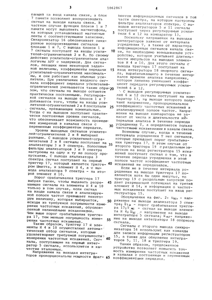 Устройство для определения частотных искажений канала связи (патент 1062867)