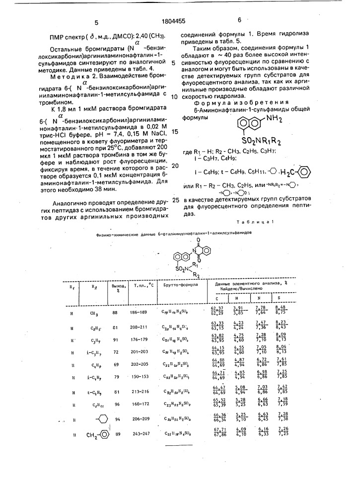 6-аминонафтали-1-сульфамиды в качестве детектируемых групп субстратов для флуоресцентного определения пептидаз (патент 1804455)