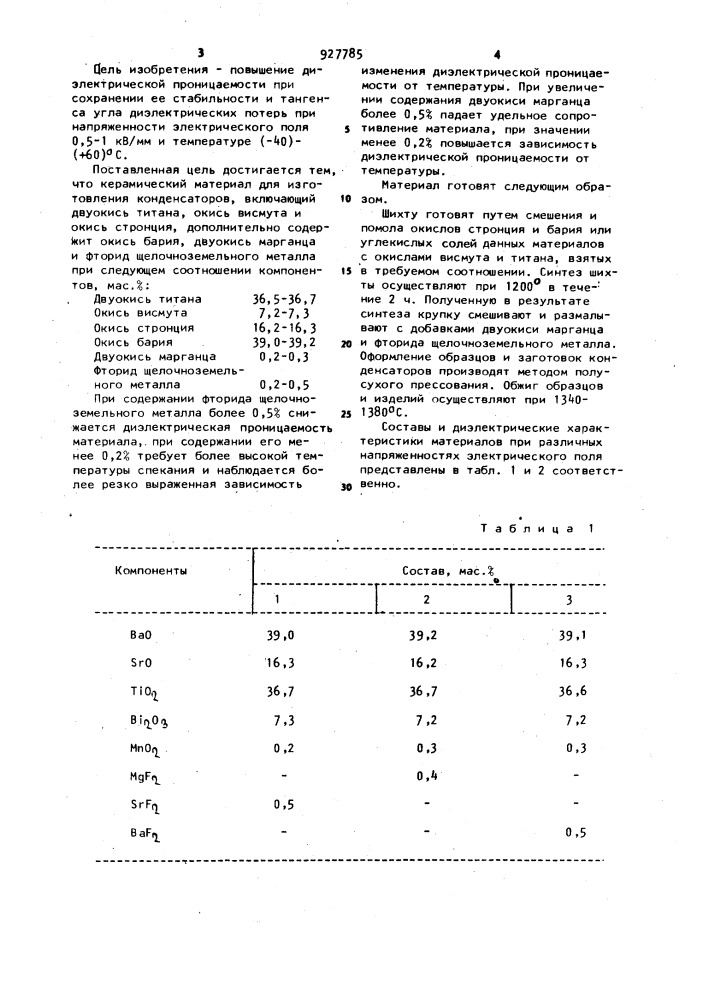 Керамический материал для изготовления конденсаторов (патент 927785)