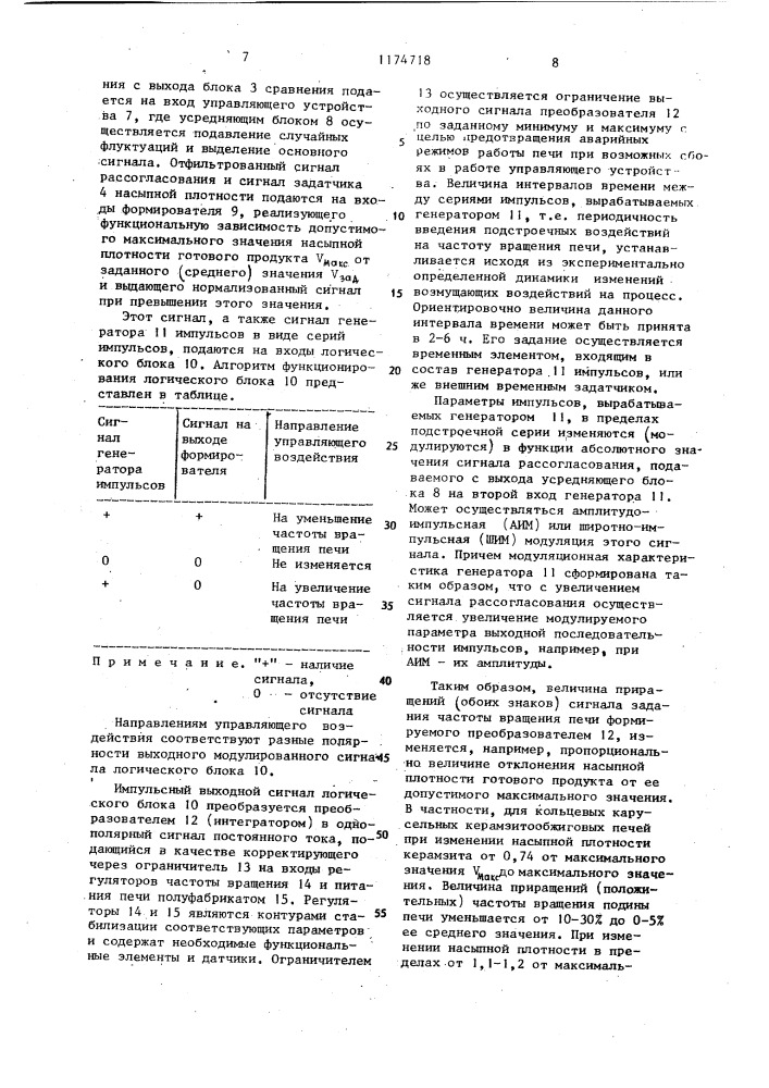 Способ автоматического управления процессом обжига вспучивающихся материалов и устройство для его осуществления (патент 1174718)
