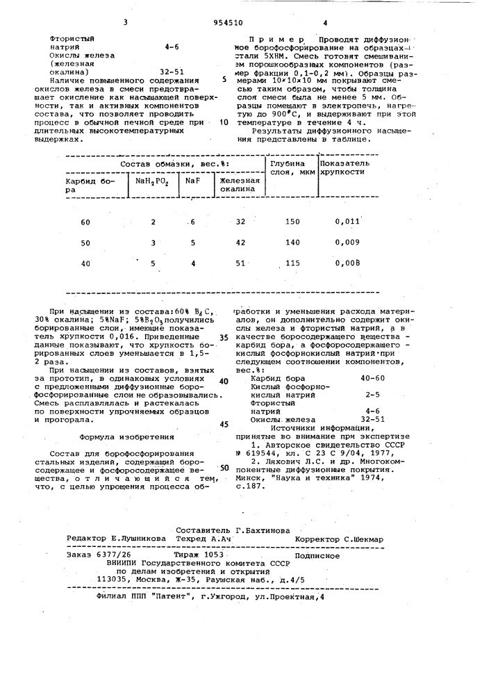 Состав для борофосфорирования стальных изделий (патент 954510)