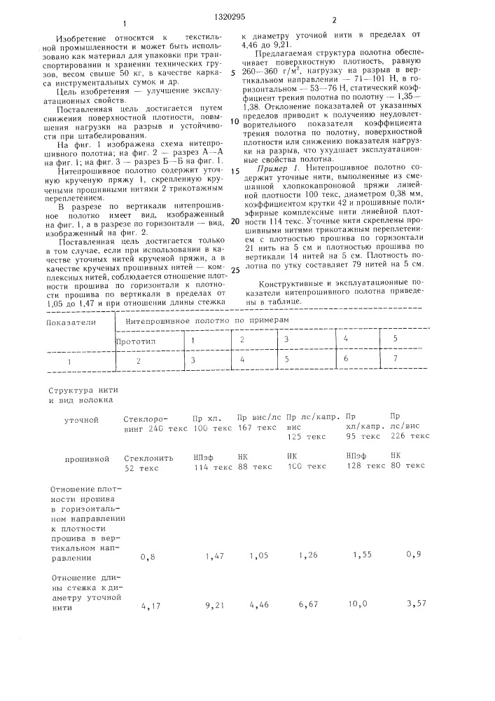 Нитепрошивное полотно (патент 1320295)