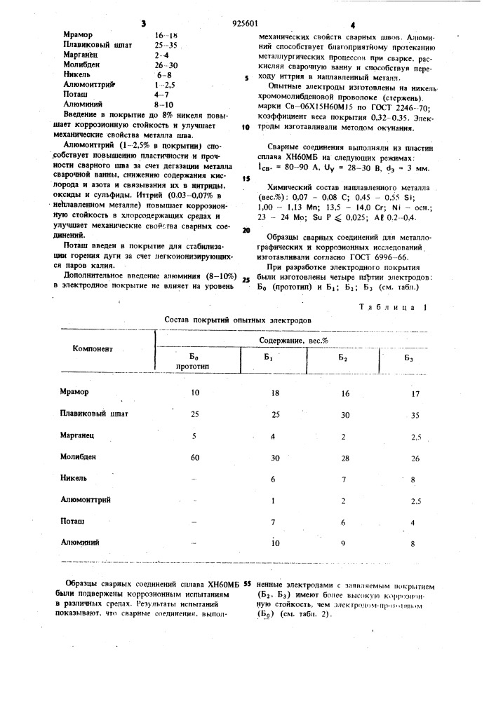 Состав электродного покрытия (патент 925601)