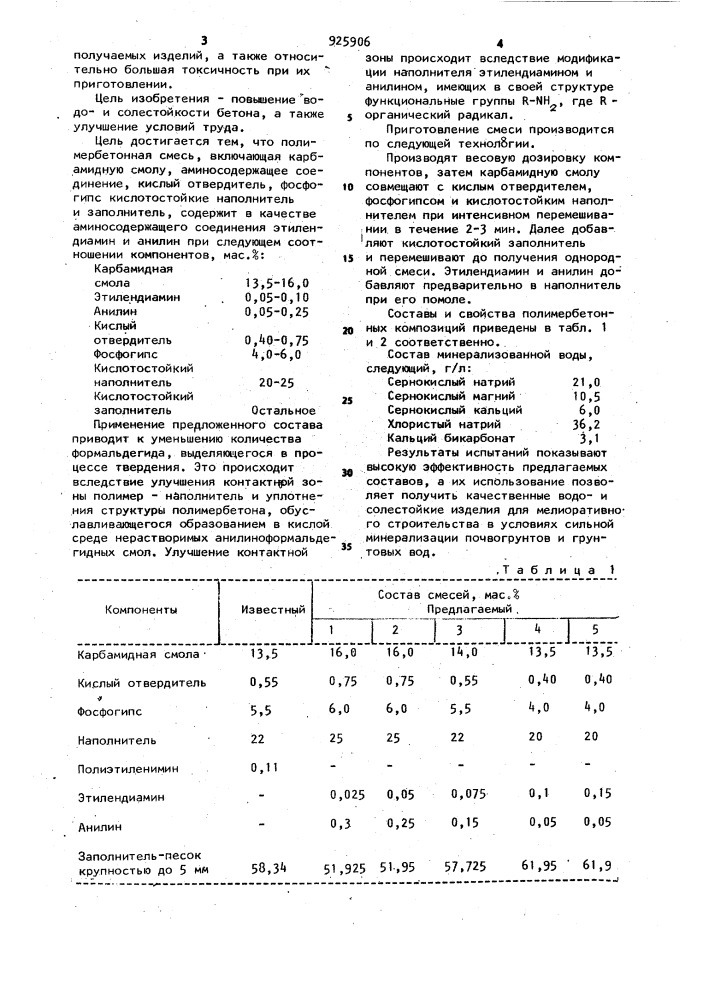 Полимербетонная смесь (патент 925906)