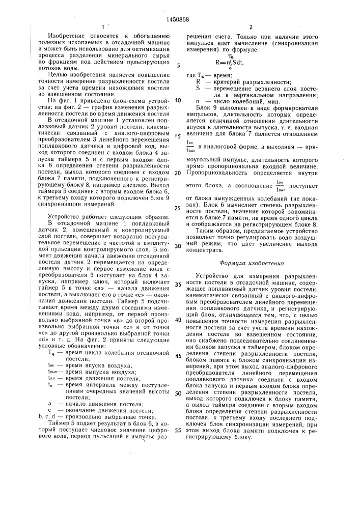 Устройство для измерения разрыхленности постели в отсадочной машине (патент 1450868)