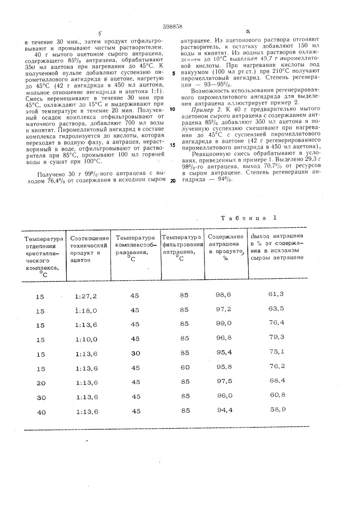 Способ получения высокочистотного антрацена (патент 598858)