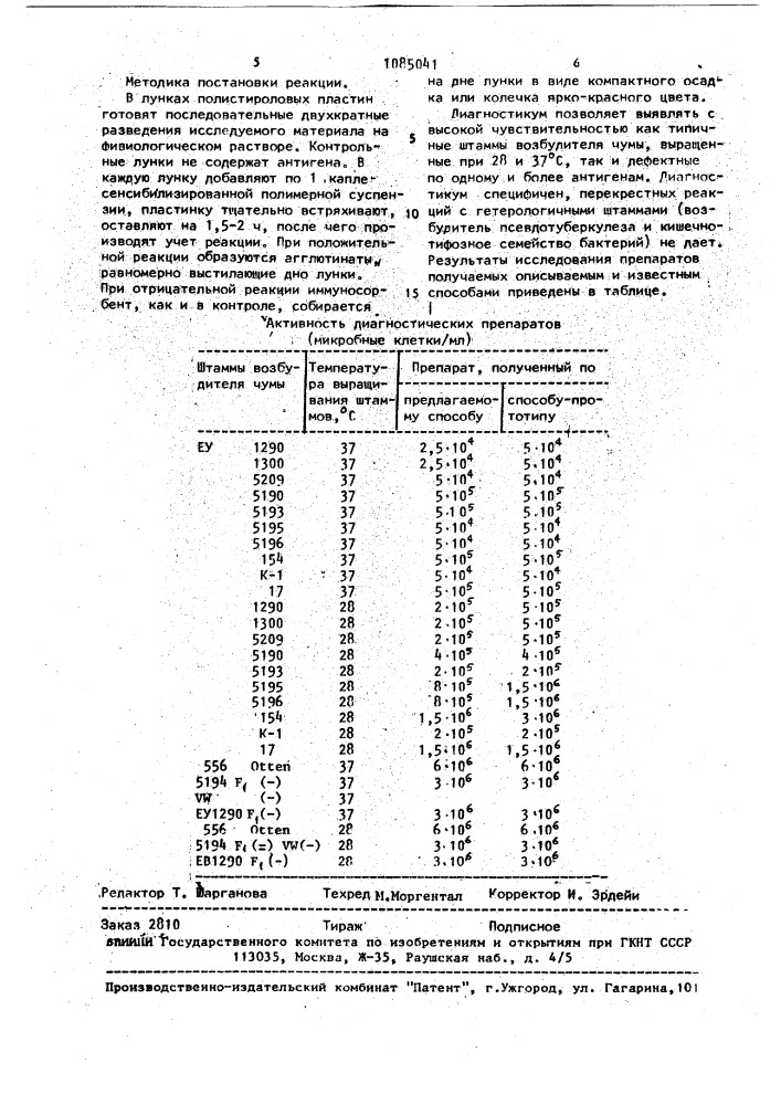 Способ получения антительного чумного диагностикума (патент 1085041)